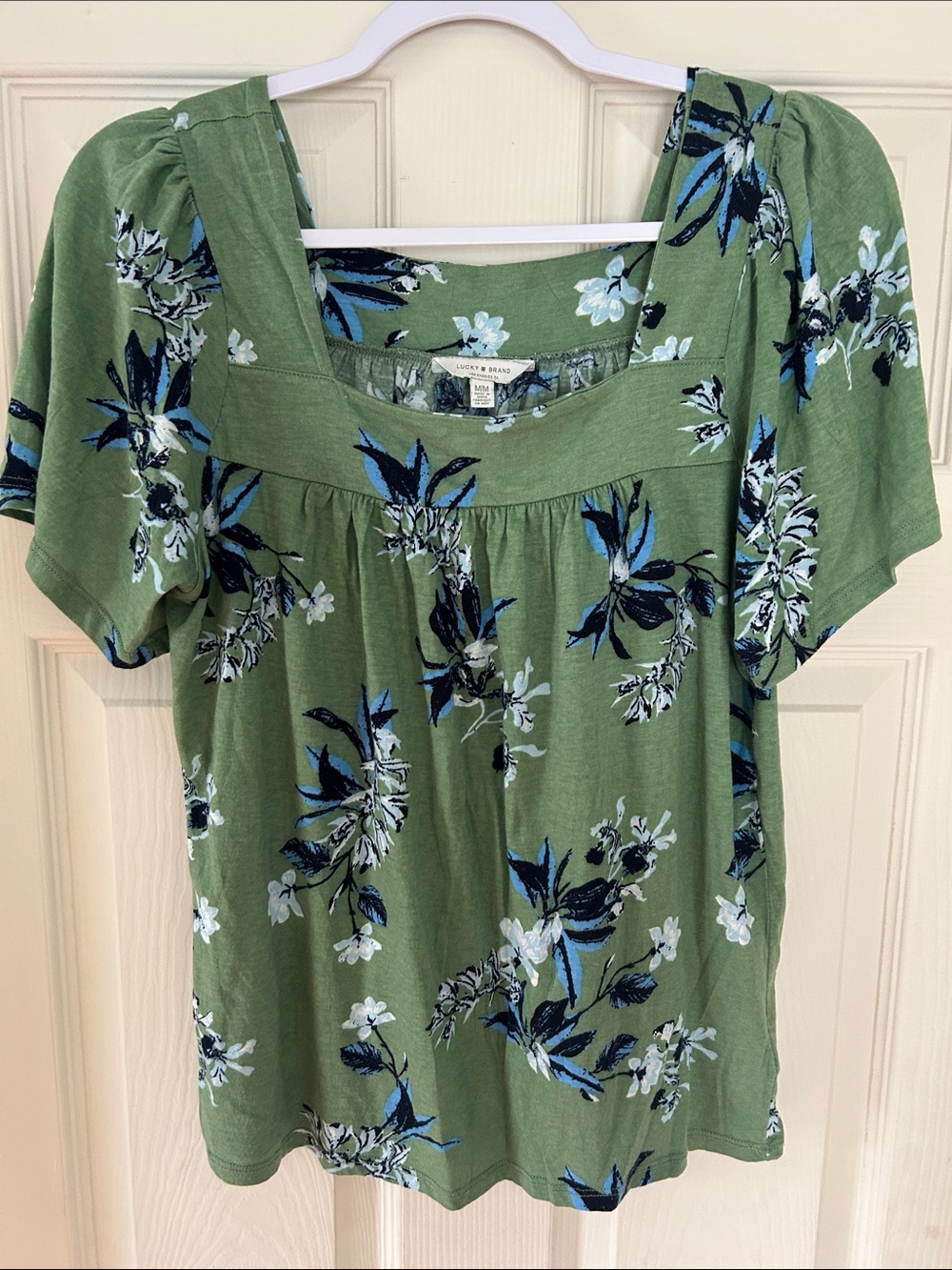 Lucky Brand Olive Green Floral Square-Neck Tunic Top